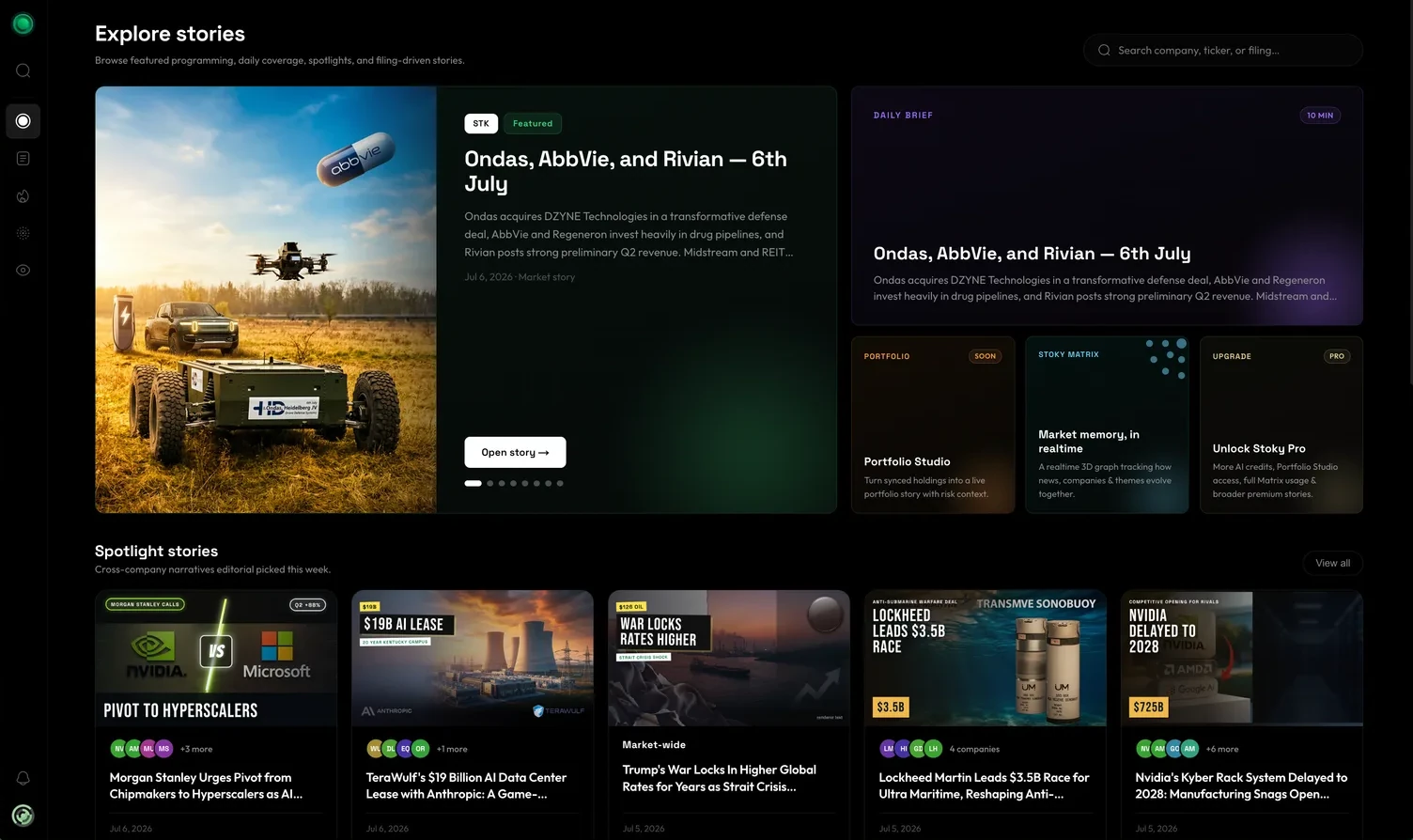 Stoky web app — Explore stories
